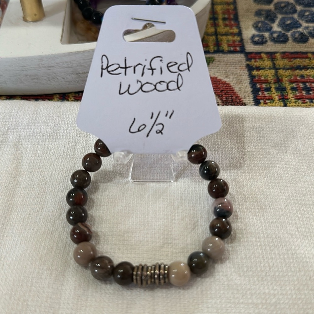 Hand Crafted Petrified Wood Stretch Bracelet